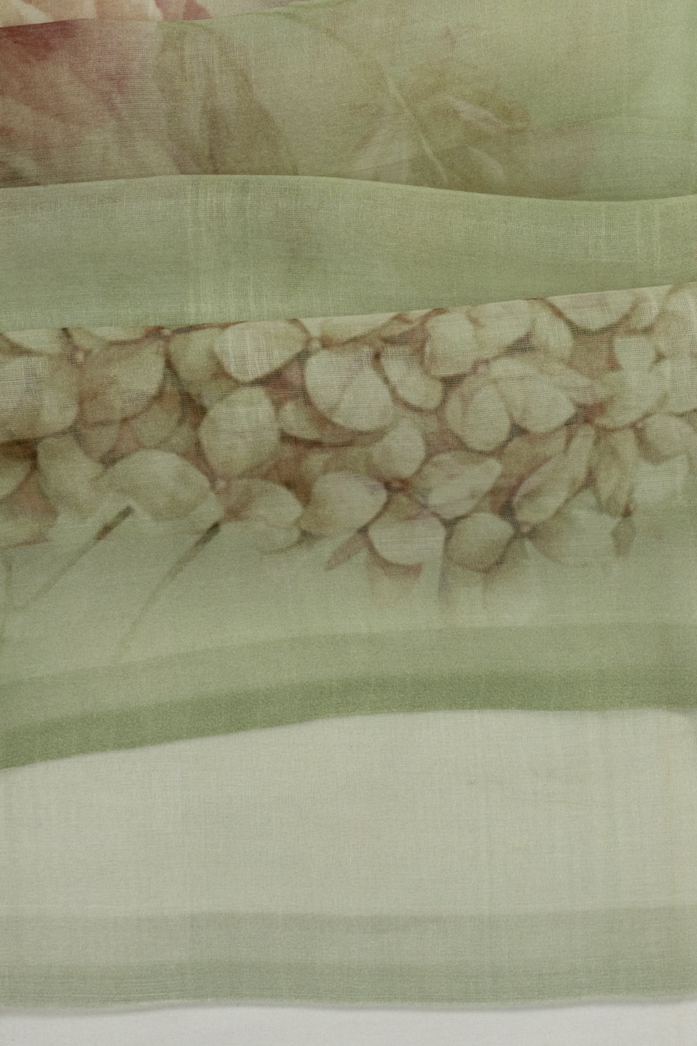 Organza Floral Printed Green Saree With Jamdani Pallu