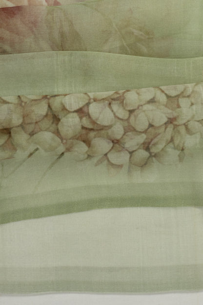 Organza Floral Printed Green Saree With Jamdani Pallu