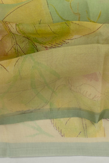 Organza Floral Printed Green Saree With Jamdani Pallu
