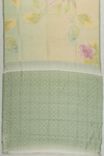 Organza Floral Printed Green Saree With Jamdani Pallu