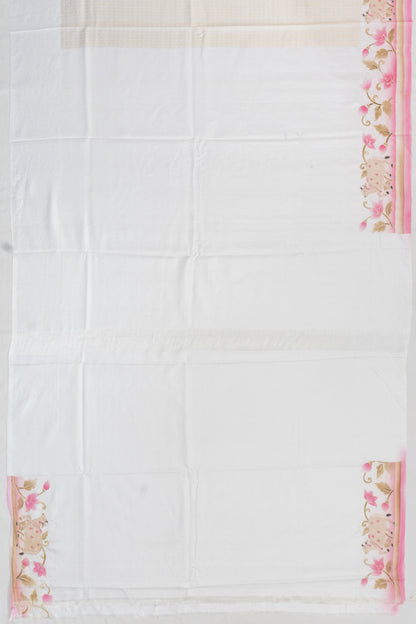 Kanchipuram Silk Checks And Butta White Saree With Pichwai Printed Border And Pallu