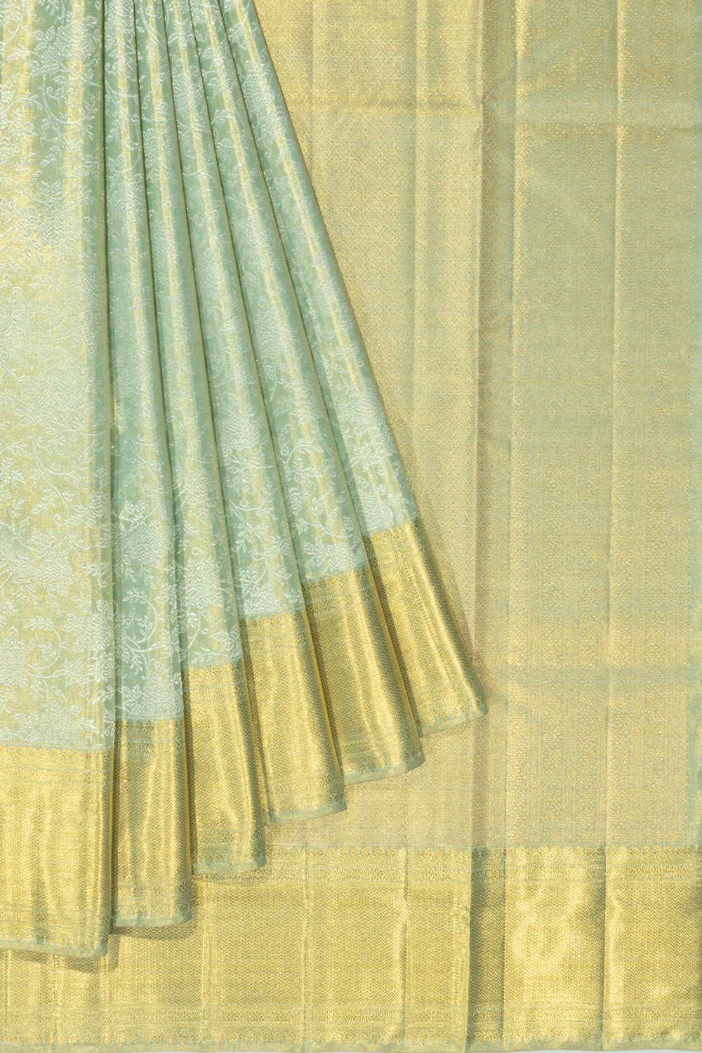 Kanchipuram Silk Tissue Jaal Sea Green Saree