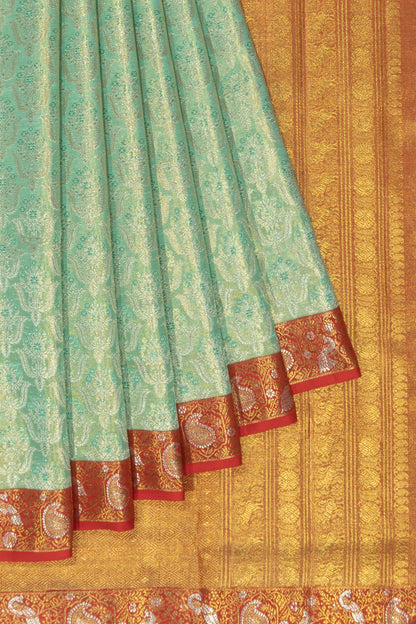 Kanchipuram Silk Tissue Brocade Green Saree