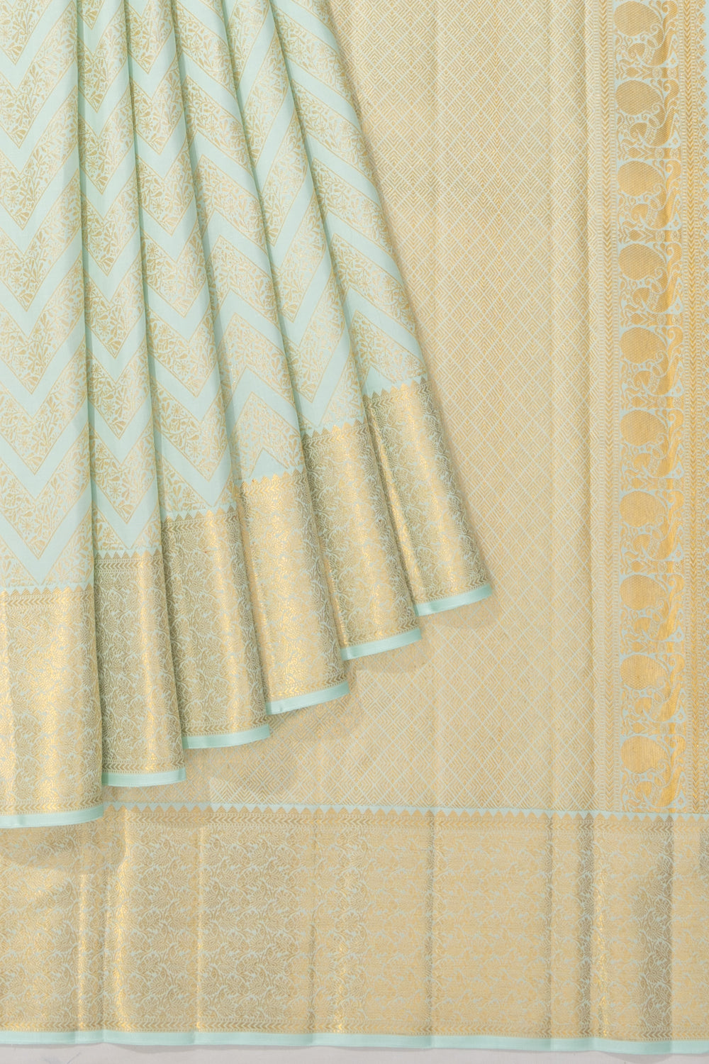 Kanchipuram Silk Zig Zag Lines Pastel Blue Saree