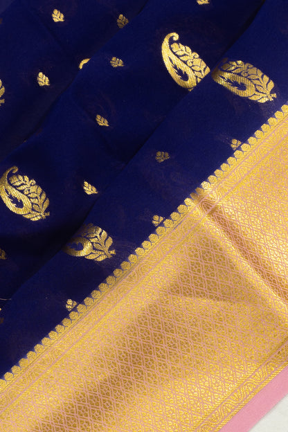 Pure Binny Silk Butta Dark Blue Saree