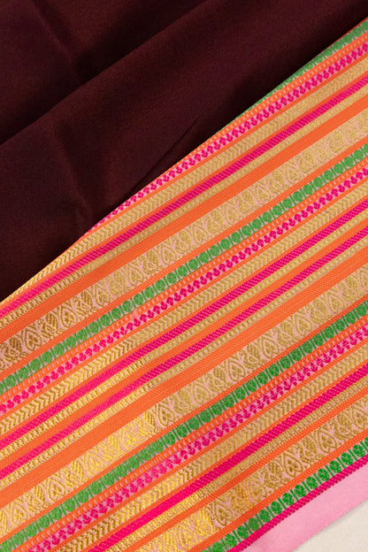 Pure Binny Silk Plain Brown Saree