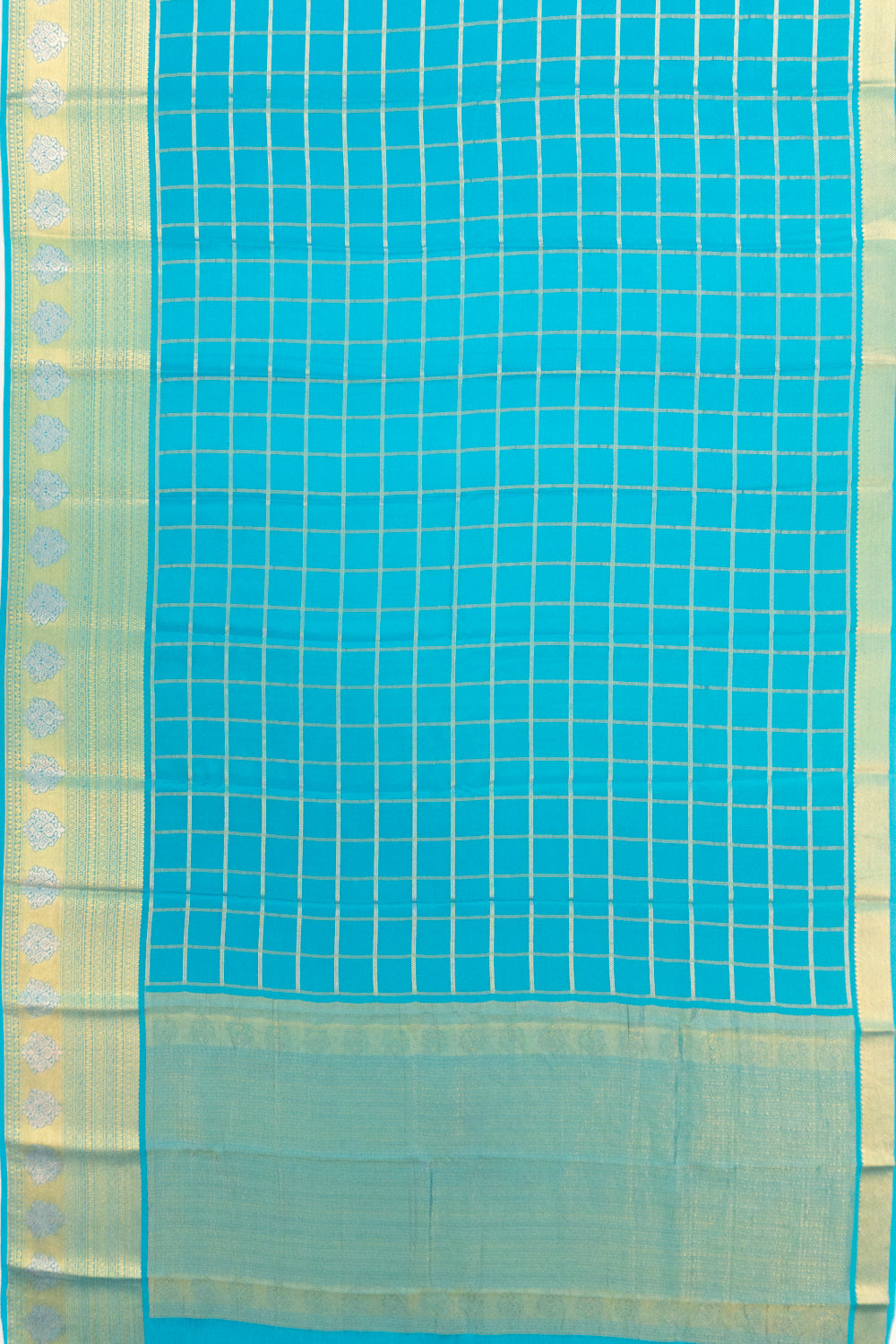 Pure Binny Silk Checks Sky Blue Saree