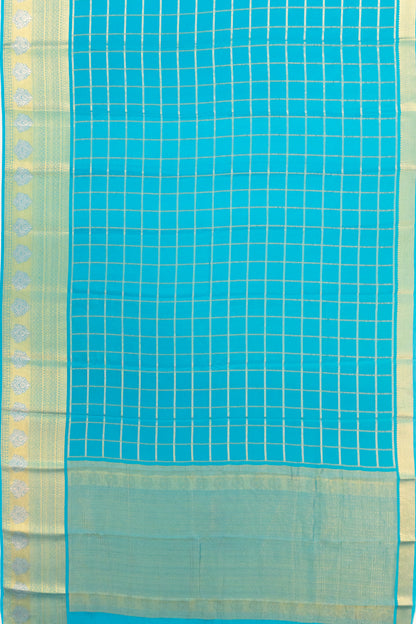 Pure Binny Silk Checks Sky Blue Saree