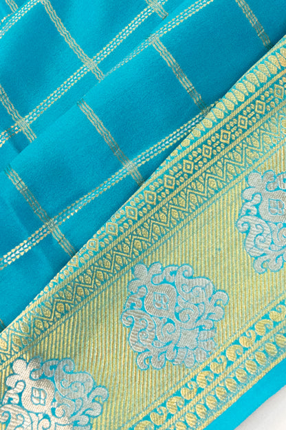 Pure Binny Silk Checks Sky Blue Saree