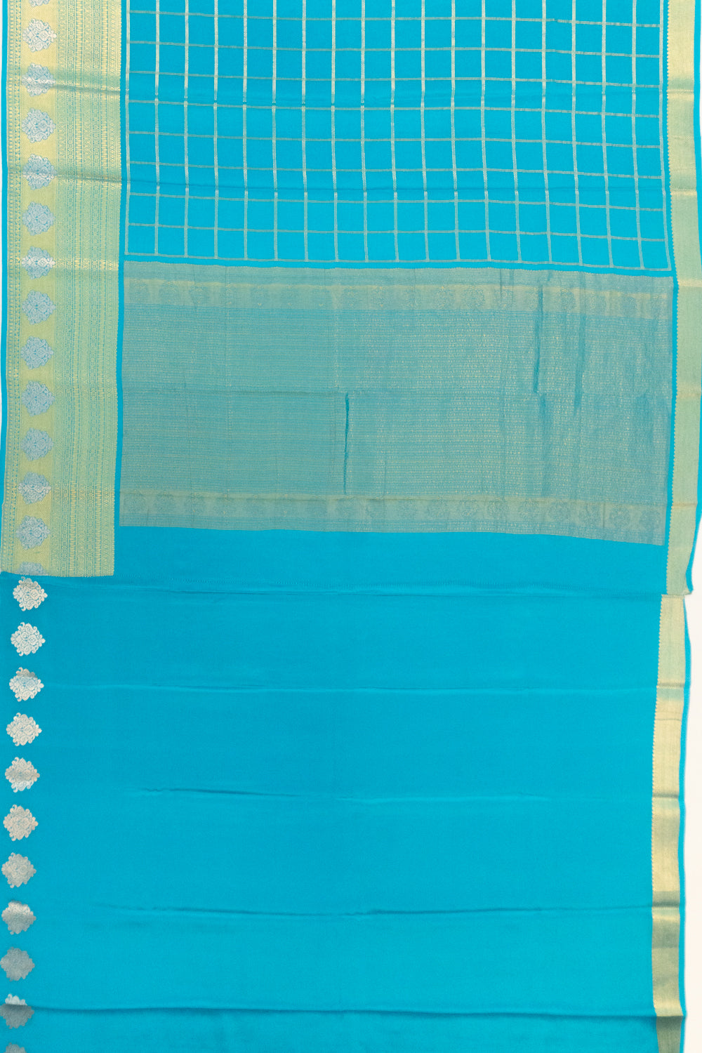 Pure Binny Silk Checks Sky Blue Saree