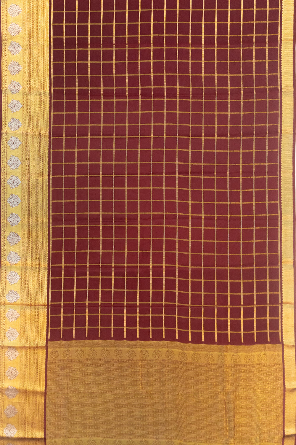 Pure Binny Silk Checks Brown Saree