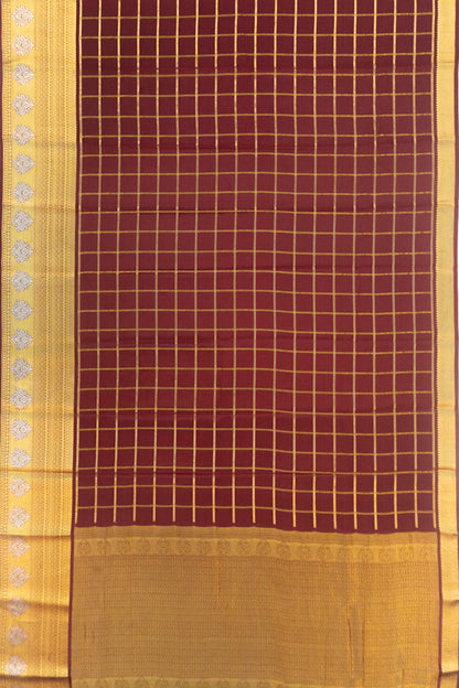 Pure Binny Silk Checks Brown Saree