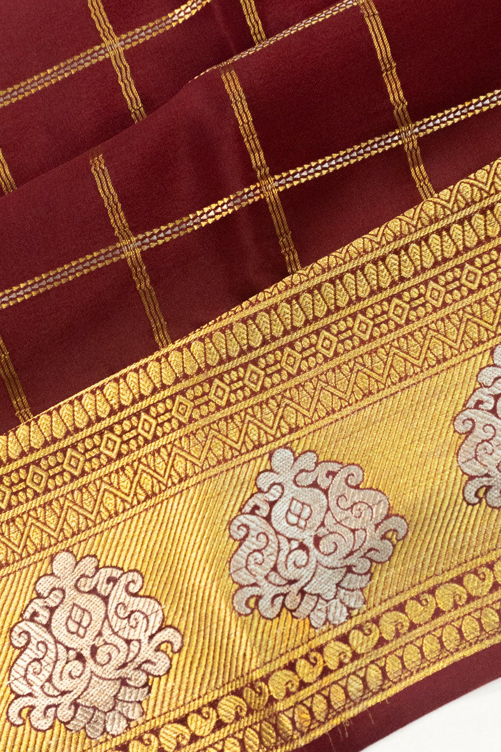 Pure Binny Silk Checks Brown Saree