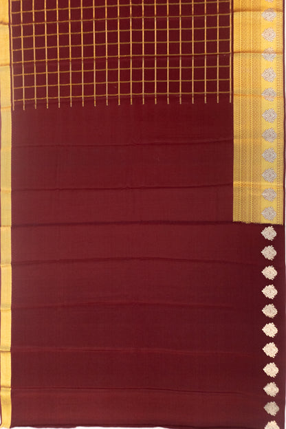 Pure Binny Silk Checks Brown Saree