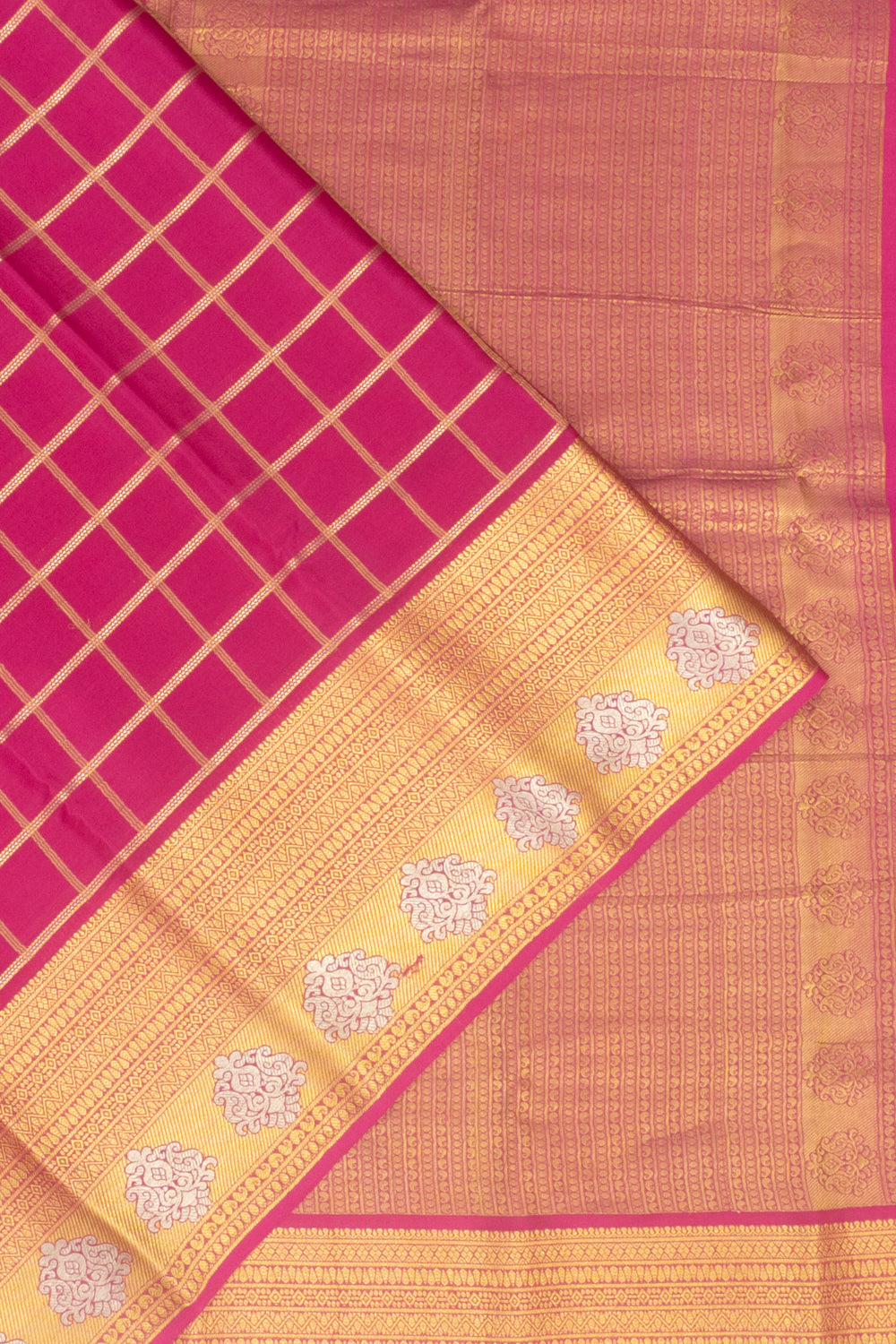 Pure Binny Silk Checks Rani Pink Saree