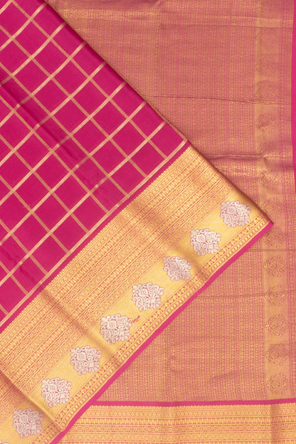 Pure Binny Silk Checks Rani Pink Saree