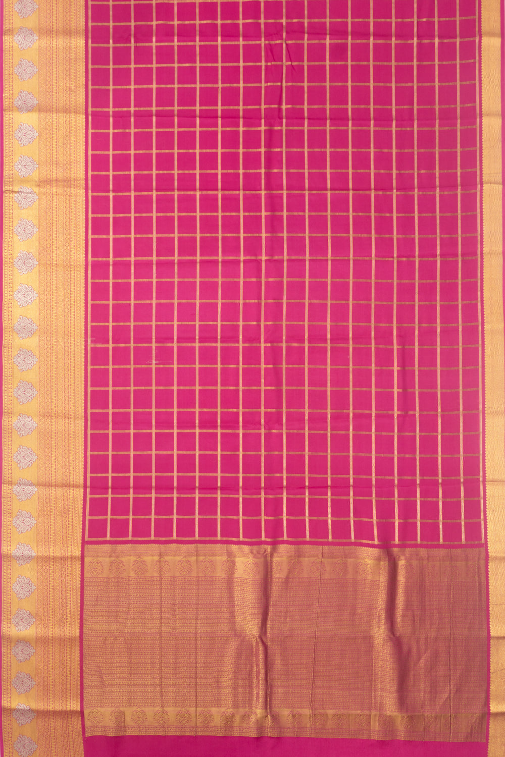 Pure Binny Silk Checks Rani Pink Saree