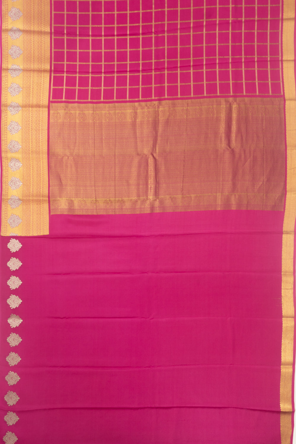 Pure Binny Silk Checks Rani Pink Saree