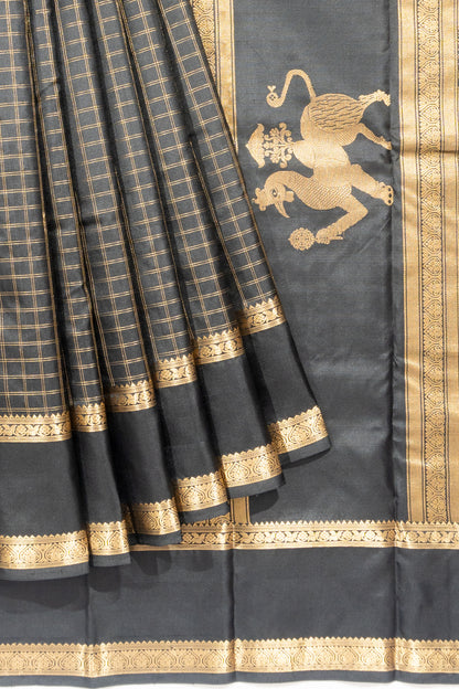 Kanchipuram Silk Checks Black Saree