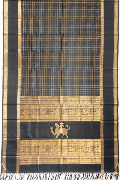 Kanchipuram Silk Checks Black Saree