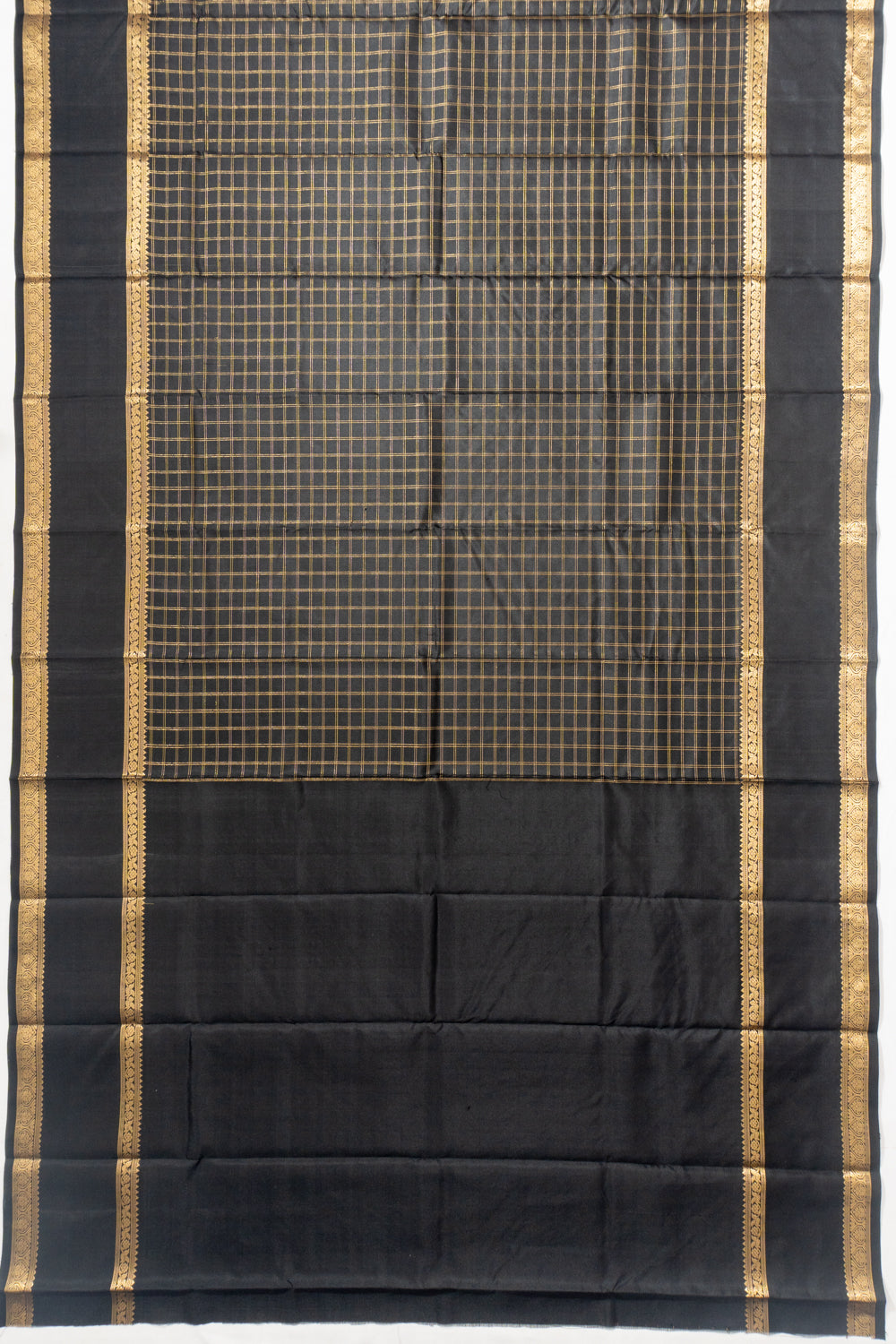Kanchipuram Silk Checks Black Saree