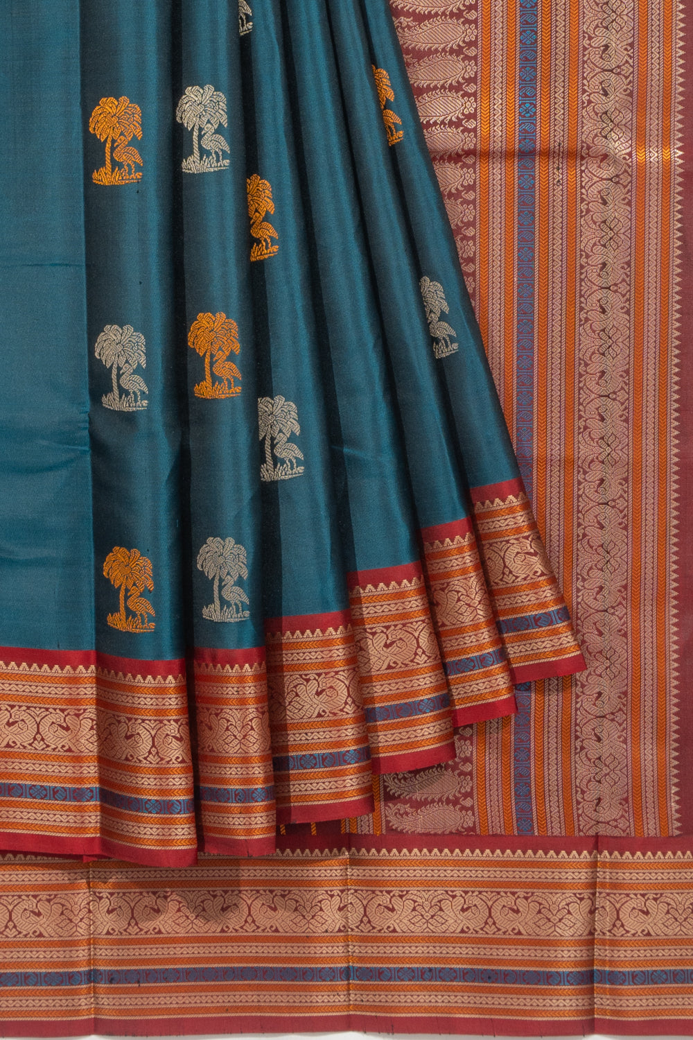 Kanchipuram Silk Butta Teal Blue Saree