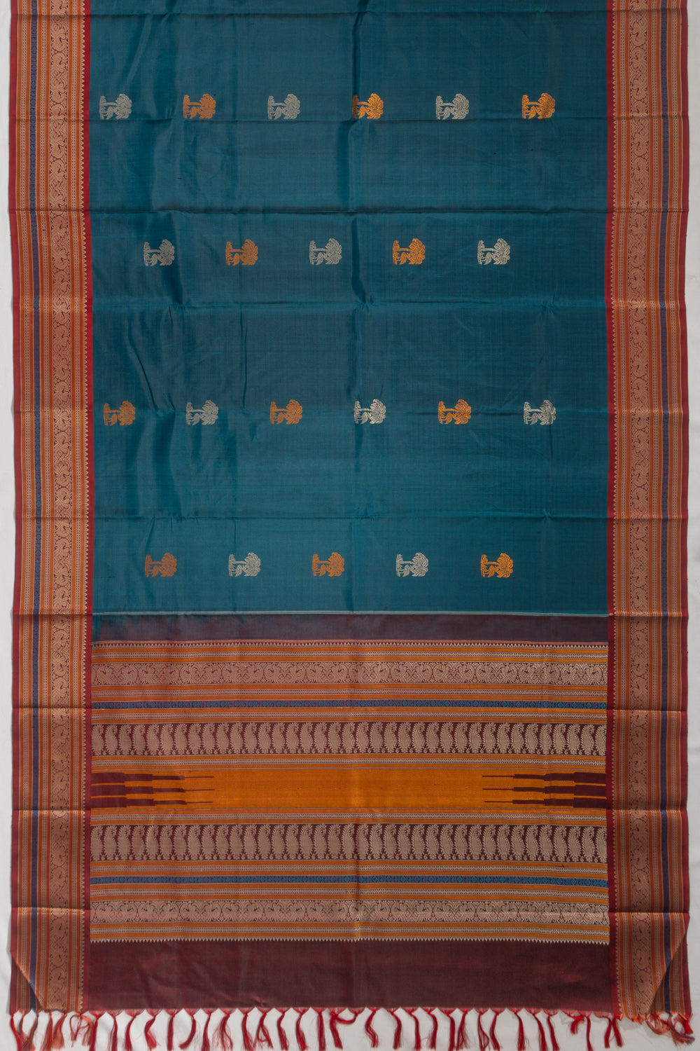 Kanchipuram Silk Butta Teal Blue Saree
