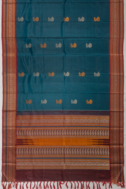 Kanchipuram Silk Butta Teal Blue Saree