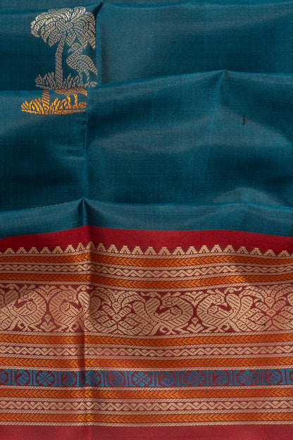 Kanchipuram Silk Butta Teal Blue Saree