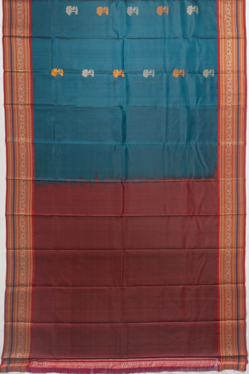 Kanchipuram Silk Butta Teal Blue Saree