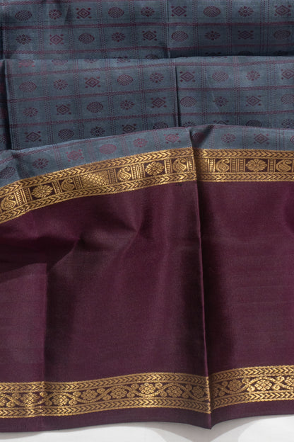 Kanchipuram Silk Checks And Butta Elephant Grey Saree
