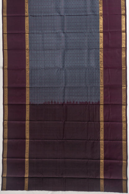 Kanchipuram Silk Checks And Butta Elephant Grey Saree