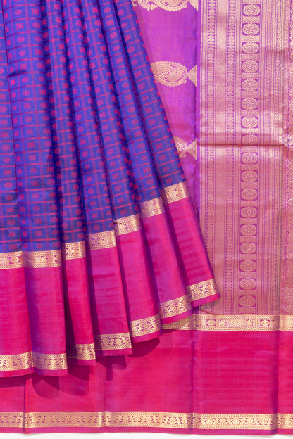 Kanchipuram Silk Checks And Butta Violet Saree