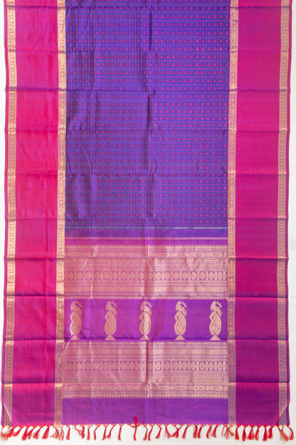 Kanchipuram Silk Checks And Butta Violet Saree