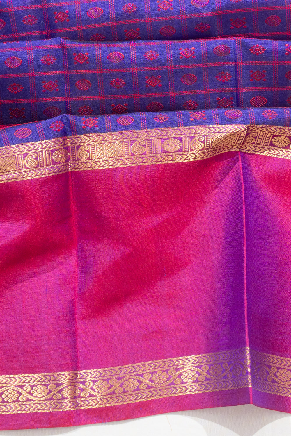 Kanchipuram Silk Checks And Butta Violet Saree