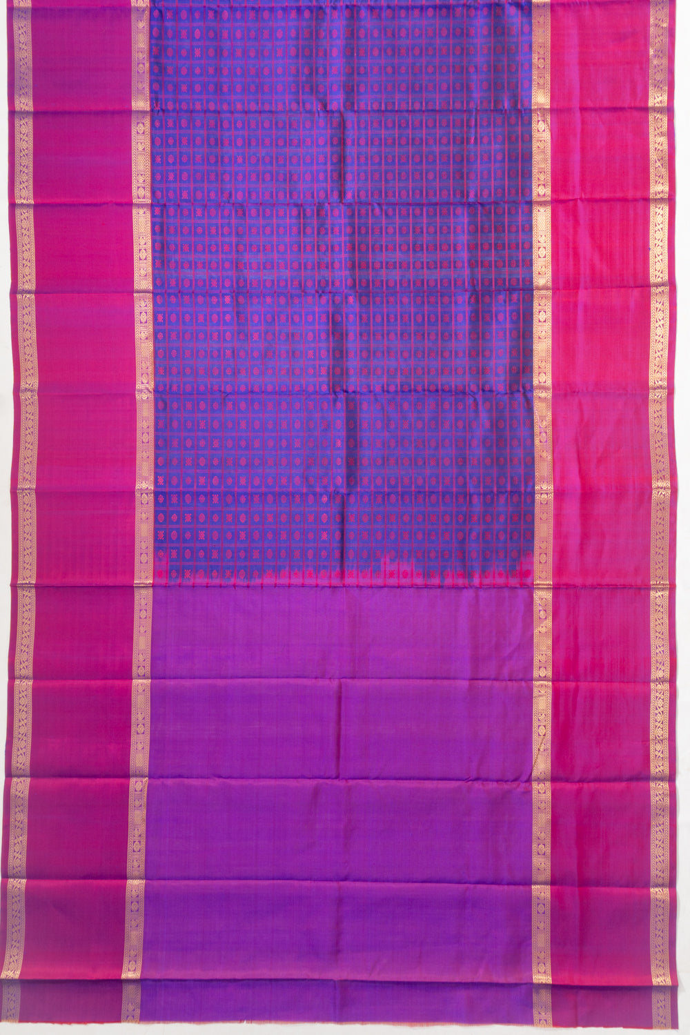 Kanchipuram Silk Checks And Butta Violet Saree