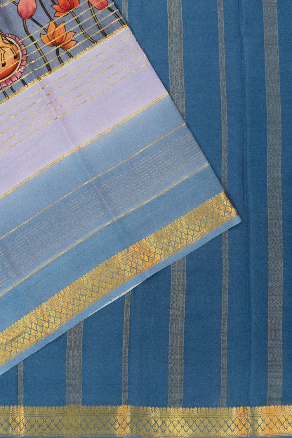 Pure Binny Silk Horizontal Lines And Pichwai Printed Multico