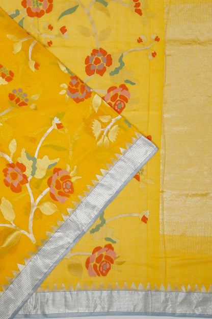 Ponduru Handspun Cotton All Over Jamdani Yellow saree