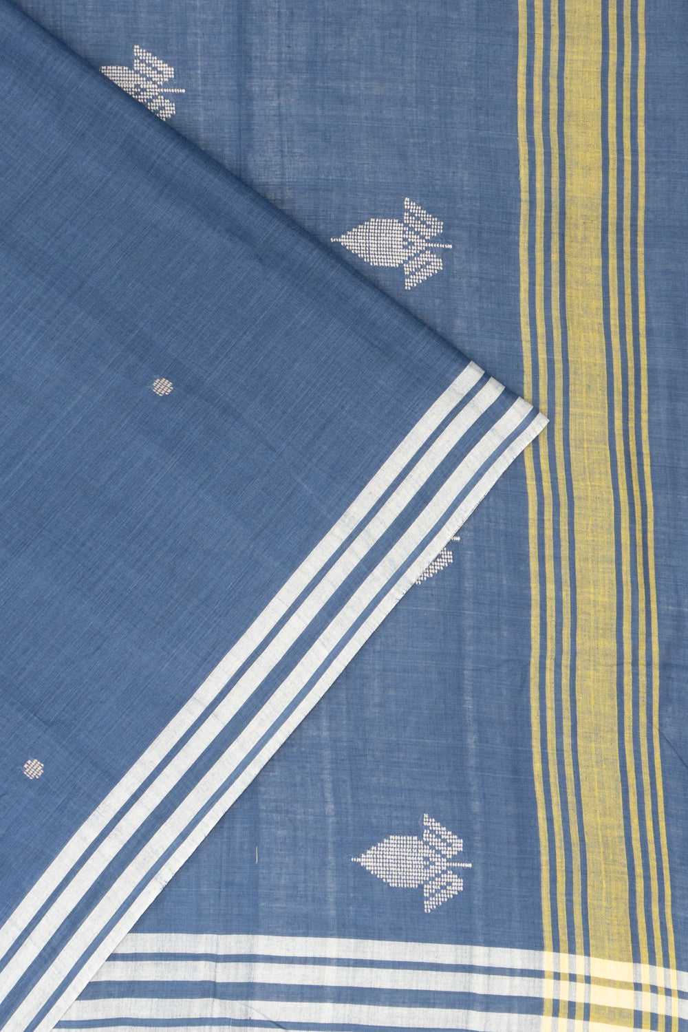 Bawan Butti Pure Cotton Butta Indigo Blue Saree