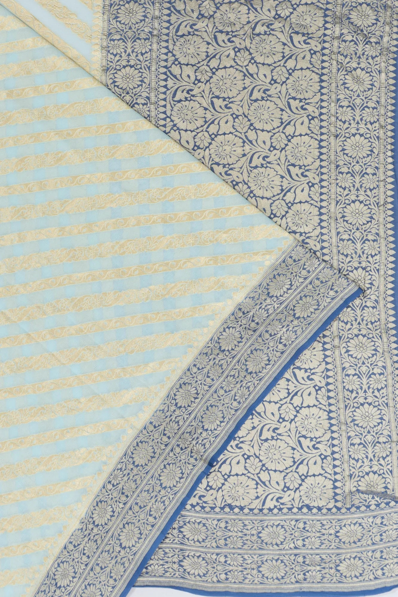 Banarasi Georgette Diagonal Lines Pastel Blue Saree