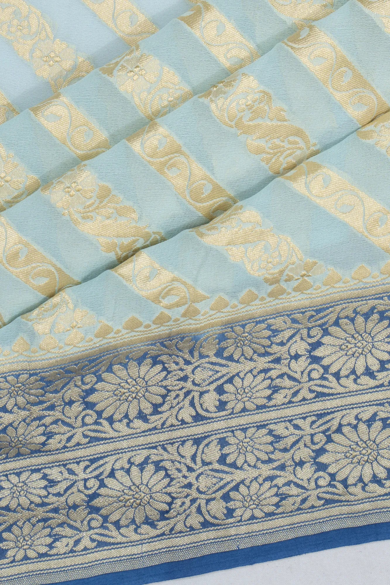 Banarasi Georgette Diagonal Lines Pastel Blue Saree