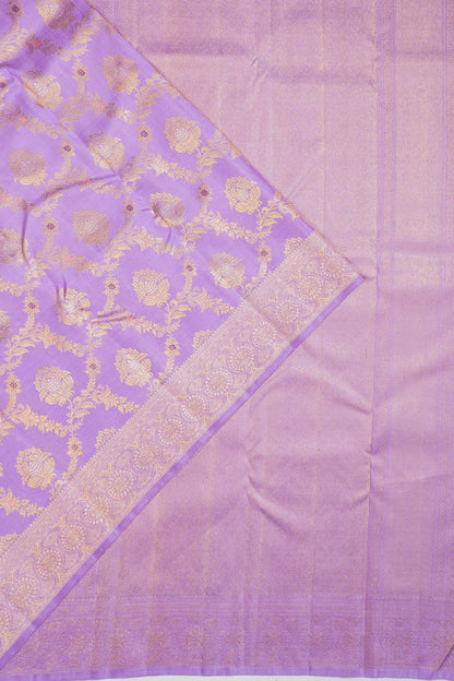 Kanchipuram Silk Jaal And Butta Lavender Saree