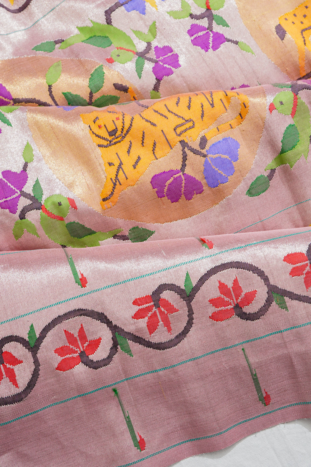 Paithani Silk Tissue All Over Jaal Baby Pink Saree