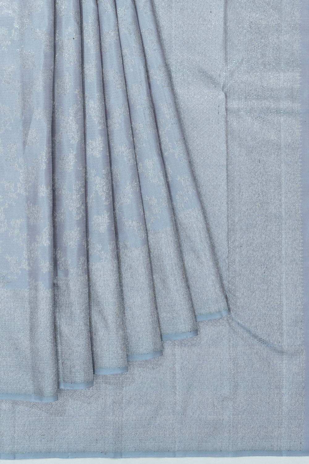 Kanchipuram Silk Antique Zari Jaal And Butta Powder Blue Saree With Gift Box And Rakhi