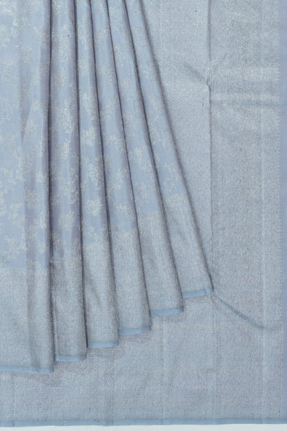 Kanchipuram Silk Antique Zari Jaal And Butta Powder Blue Saree With Gift Box And Rakhi