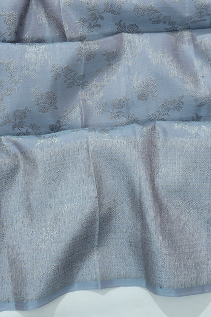 Kanchipuram Silk Antique Zari Jaal And Butta Powder Blue Saree With Gift Box And Rakhi