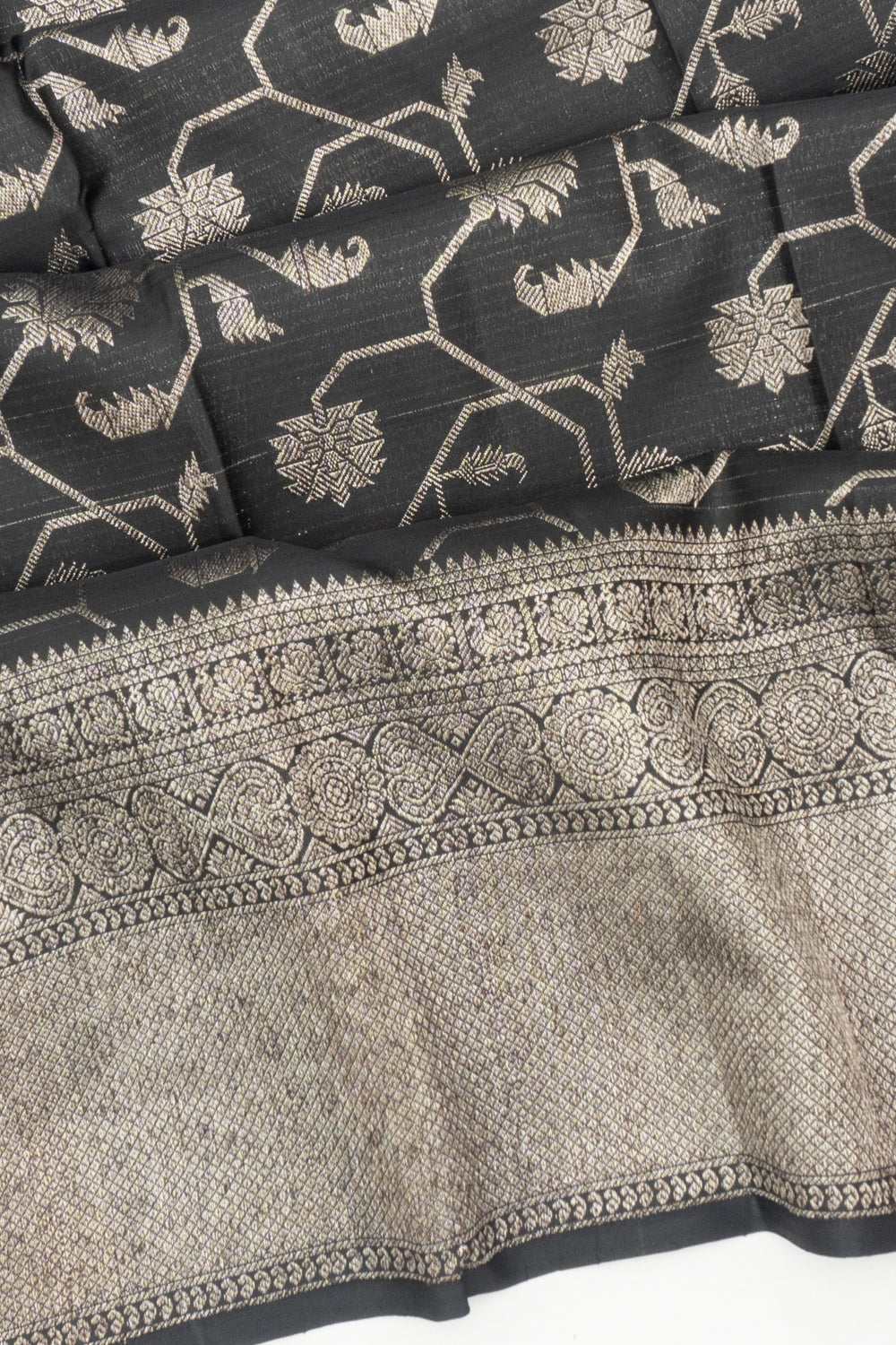 Classic Kanchipuram Silk Jaal Black Saree