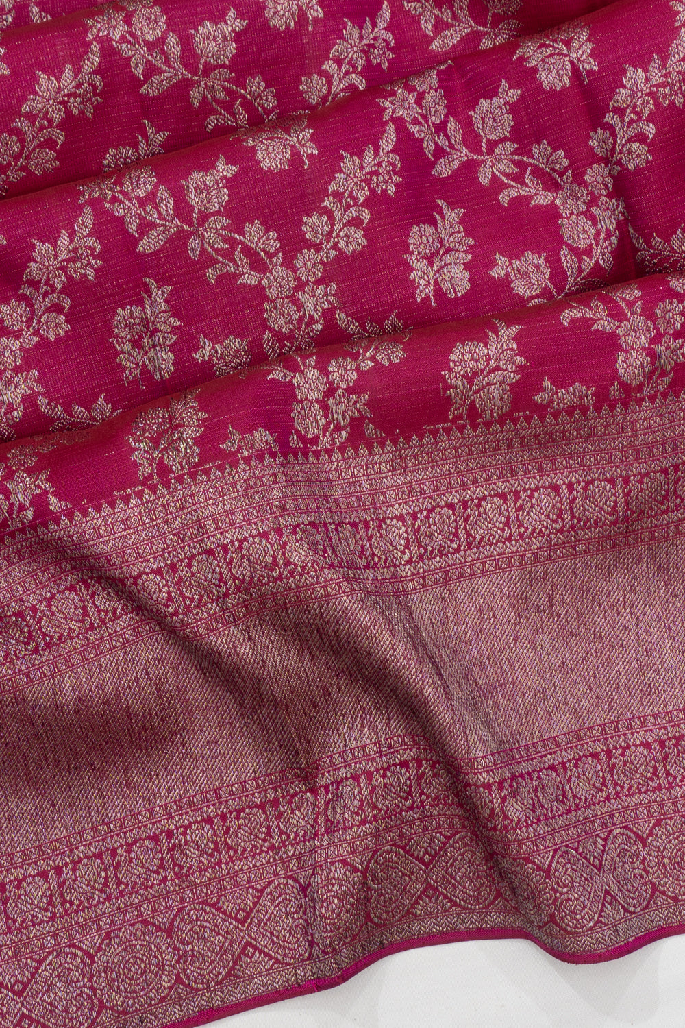 Kanchipuram Silk Antique Zari Jaal And Butta Pink Saree