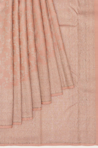 Kanchipuram Silk Antique Zari Jaal And Butta Peach Saree