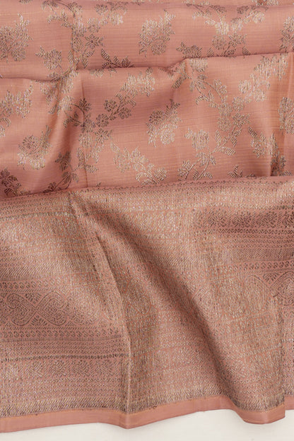 Kanchipuram Silk Antique Zari Jaal And Butta Peach Saree